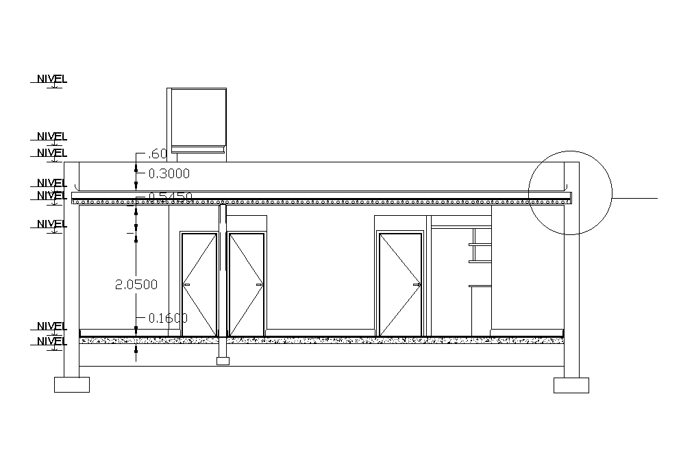 Back side section view of 9x10m house building is given in this AutoCAD drawing model. Download now.