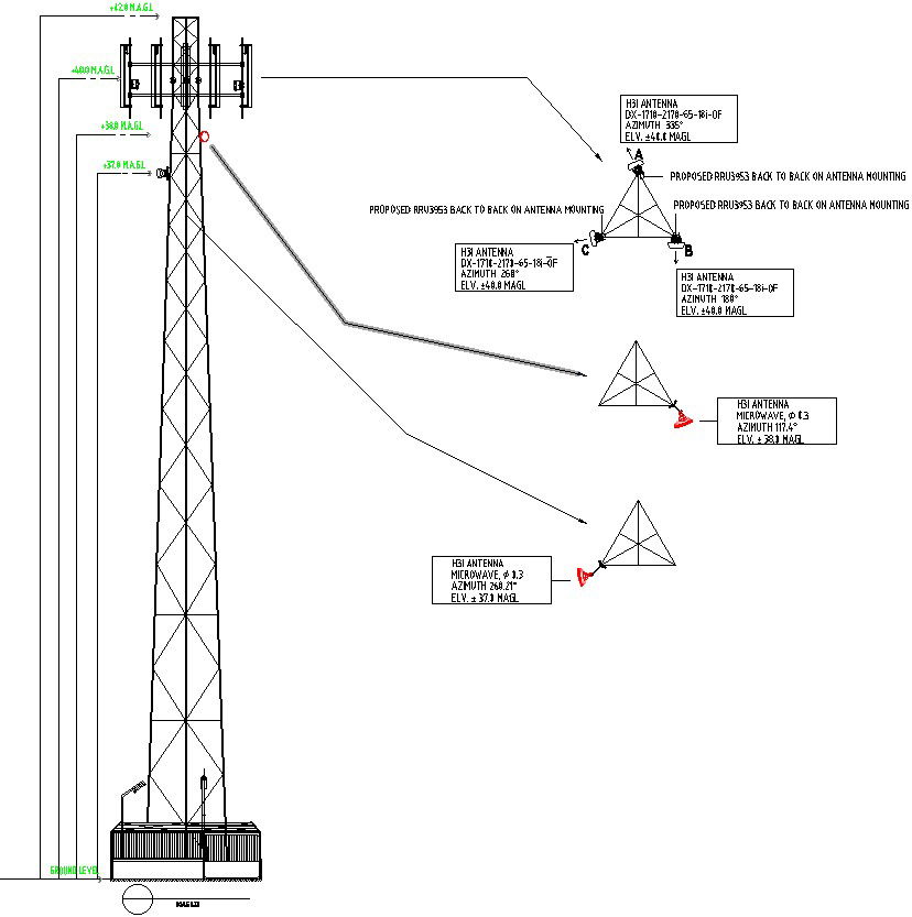 Back to back antenna mounting detail AutoCAD drawing, CAD file, dwg file