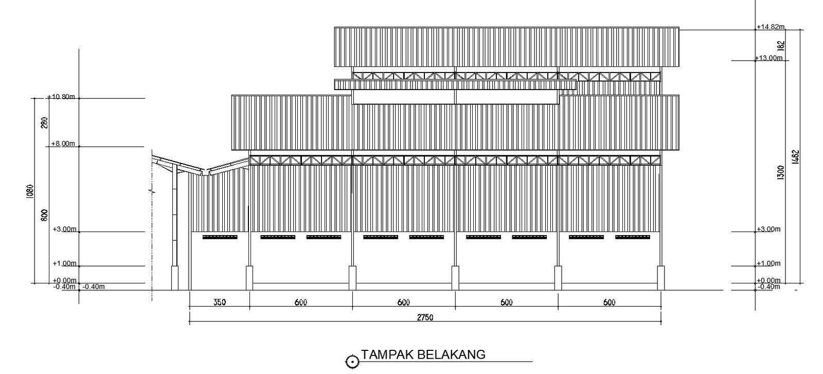 Back view of incinerator plant in detail AutoCAD 2D drawing, CAD file, dwg file
