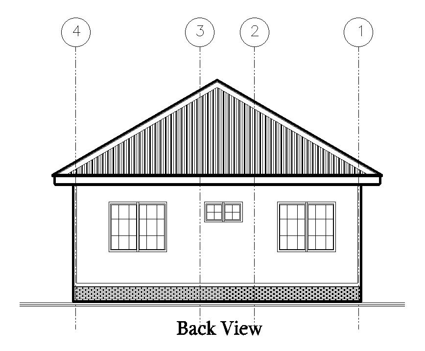 Back view of of 9x11m ground floor house plan is given in this Autocad drawing file.Download now.