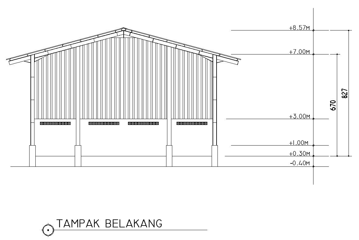 Back view of the factory in detail AutoCAD 2D drawing, CAD file, dwg file