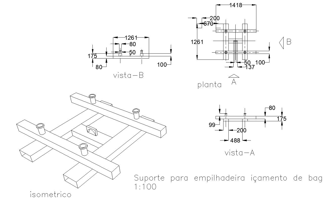 Bag Lifting Forklift Support Design AutoCAD 2D DWG CAD File