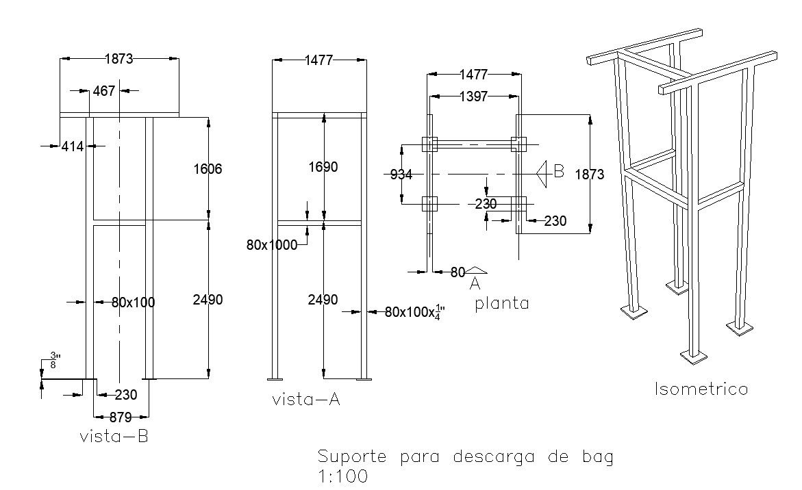 Bag unloading support design in AutoCAD 2D drawing, CAD file, dwg file