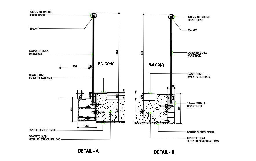 Balcony Balustrade Section Design CAD Drawing