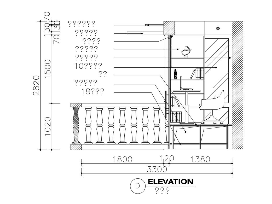 Balcony attach to bedroom and desk elevation cad drawing details dwg file
