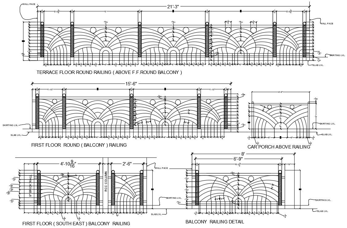 Balcony railing detail drawing specified in this AutoCAD file. Download the AutoCAD file.