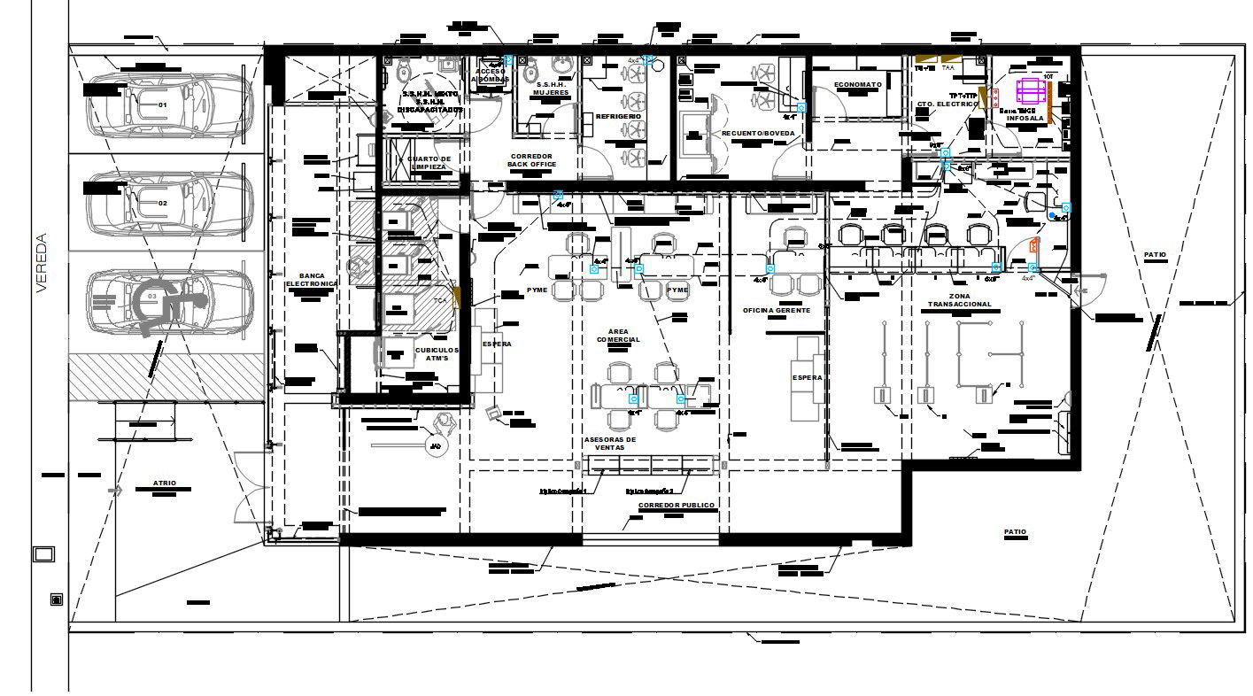 Bank Floor Plan With Furniture Layout Drawing DWG File