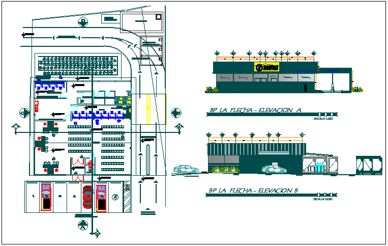 Bank branch building plan detail view dwg file