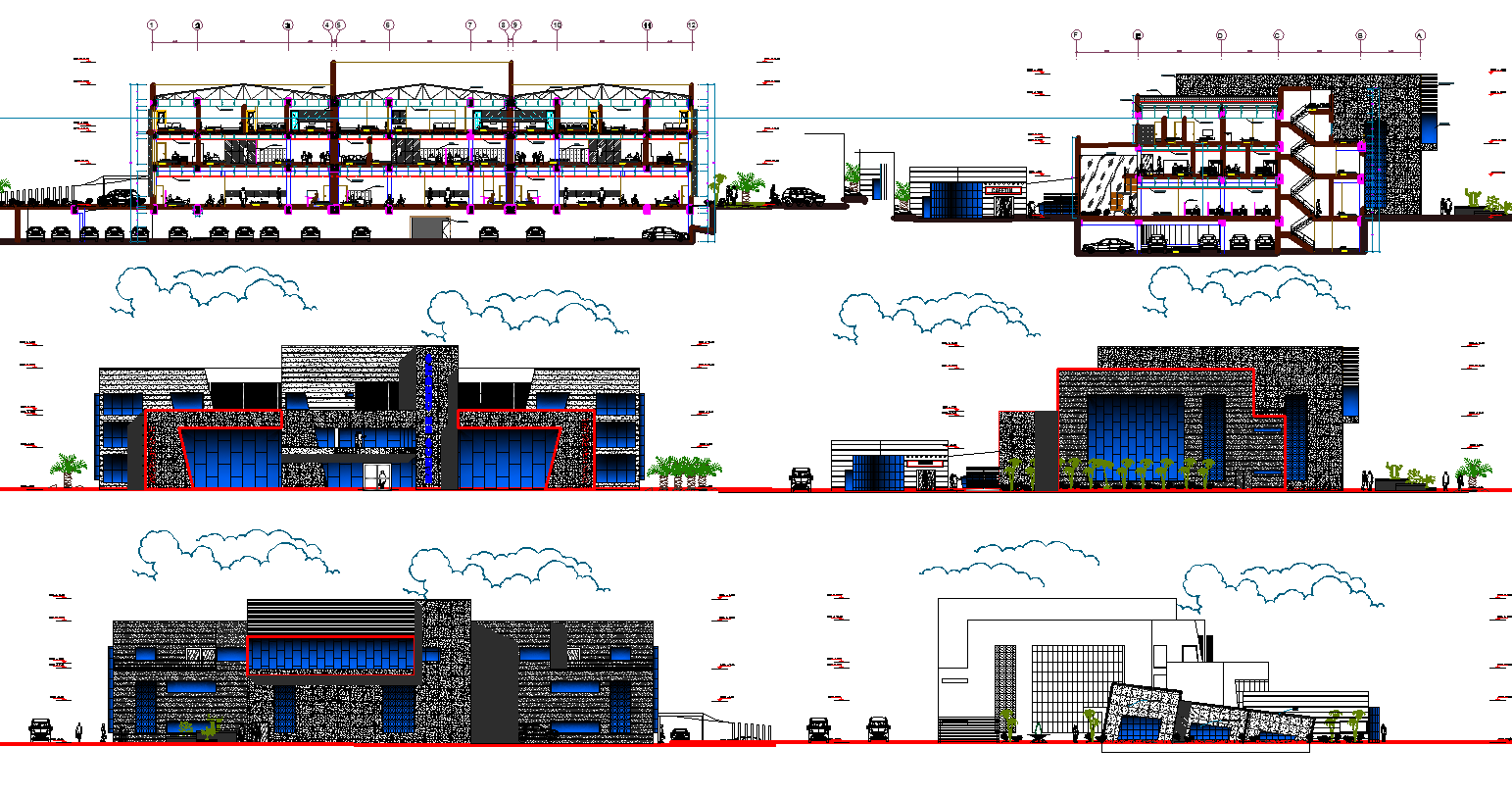 Bank branch building plan detail view dwg file
