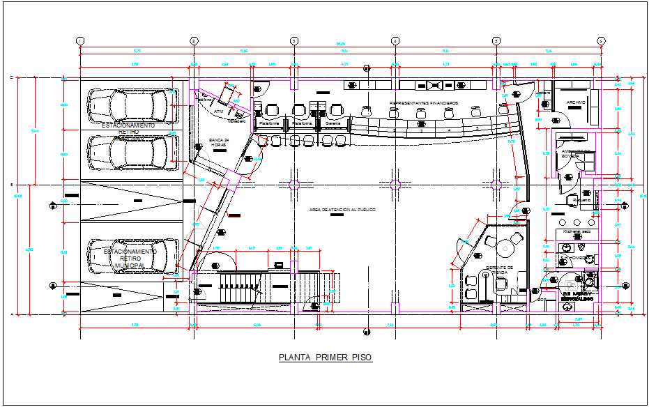 Bank building ground floor plan view detail dwg file