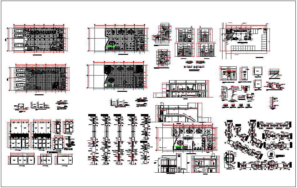 Bank building structure detail view dwg file
