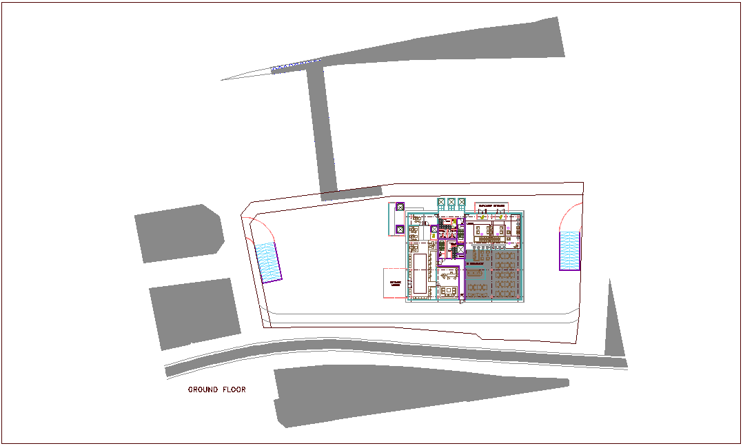 Bank head quarter ground floor plan with architectural view dwg file