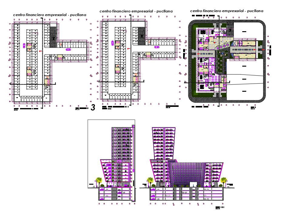 Bank office Section And Plan With design For DWG Fiie
