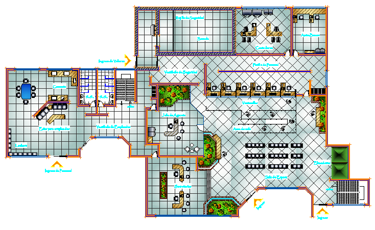 Bank office building architecture layout plan details dwg file