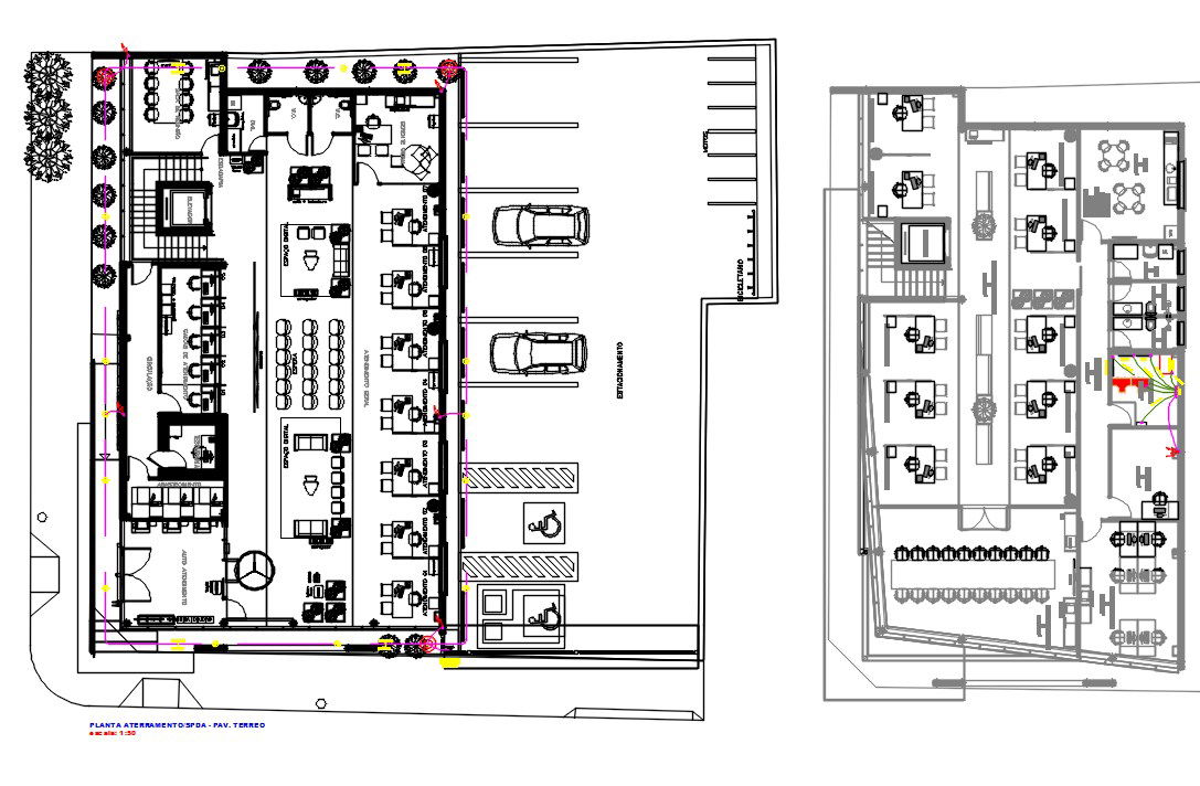 Bank Ground Floor And First Floor Plan With Furniture Layout Drawing DWG File