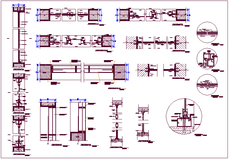 Banking center door & window design view with sectional view dwg file