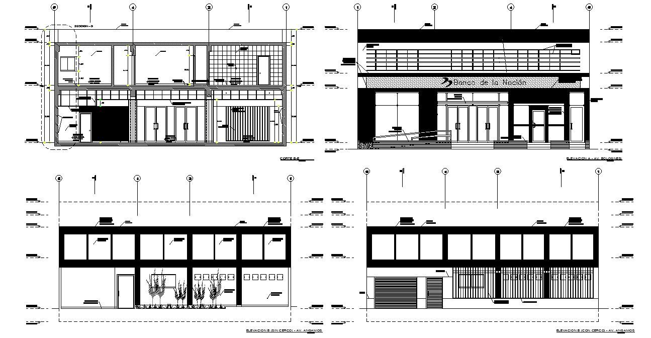 Bank sectional elevation detail drawing specified in this AutoCAD file Download the AutoCAD file.
