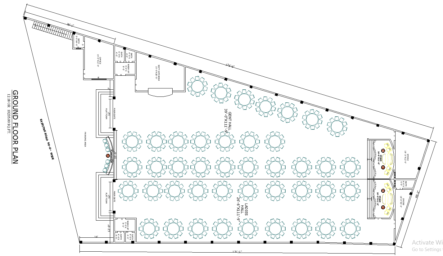 Banquet Hall DWG CAD File with Full Seating Arrangement