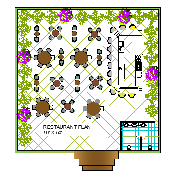 Bar and Restaurant Top View Plan CAD Drawing DWG File