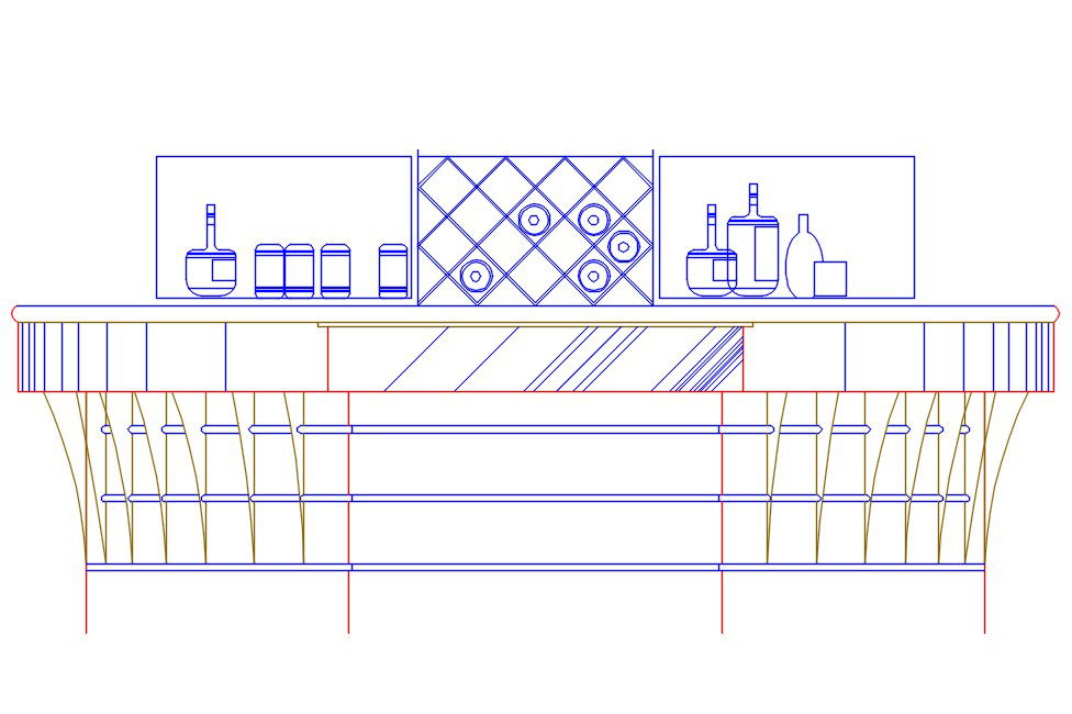 Bar Counter Table Front Elevation in AutoCAD DWG File