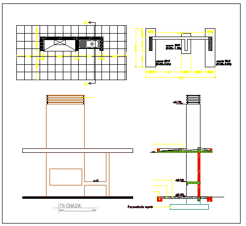 Barbecue grill and fire place details of kitchen of restaurant dwg file