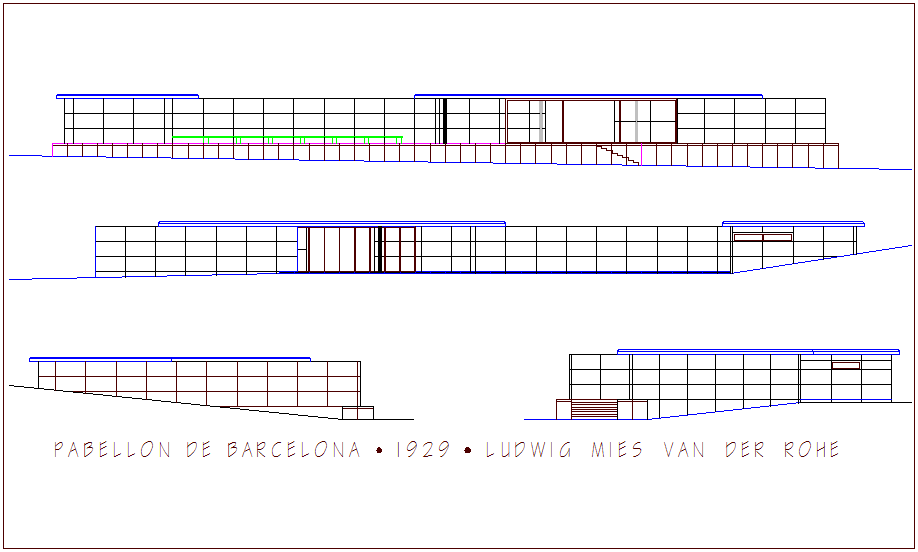 Barcelona pavilion wall construction elevation dwg file