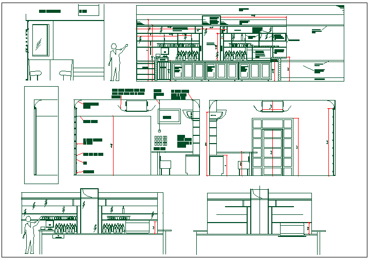 Barroom plan detail and elevation view detail dwg file
