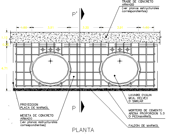 Base of armed concrete of double elevators dwg file