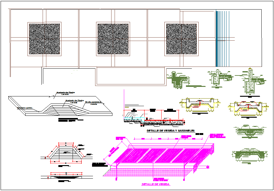 Base section view of sports center detail dwg file