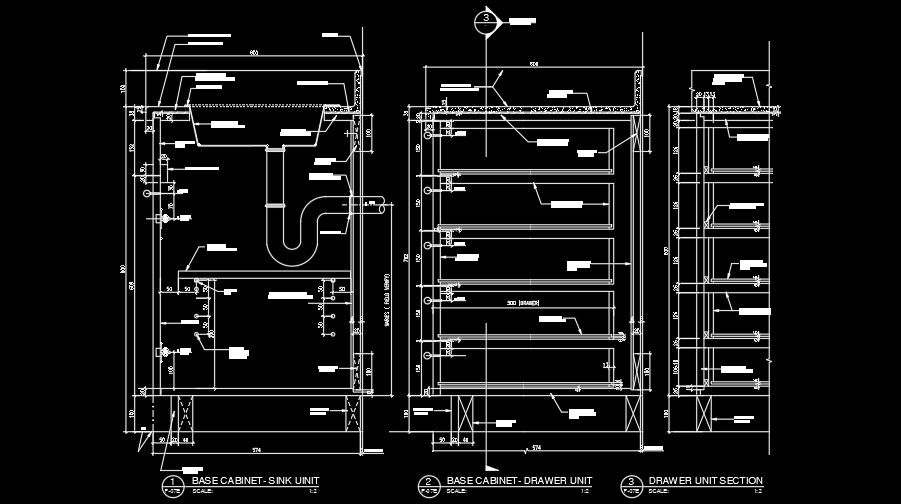 AutoCAD Base Cabinet Section DWG for Kitchen Layout Design