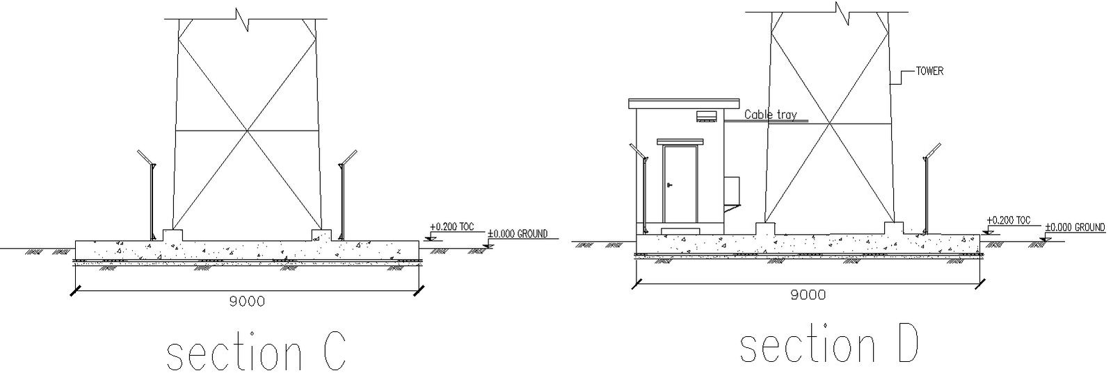Base detail of tower in AutoCAD 2D, CAD file, dwg file