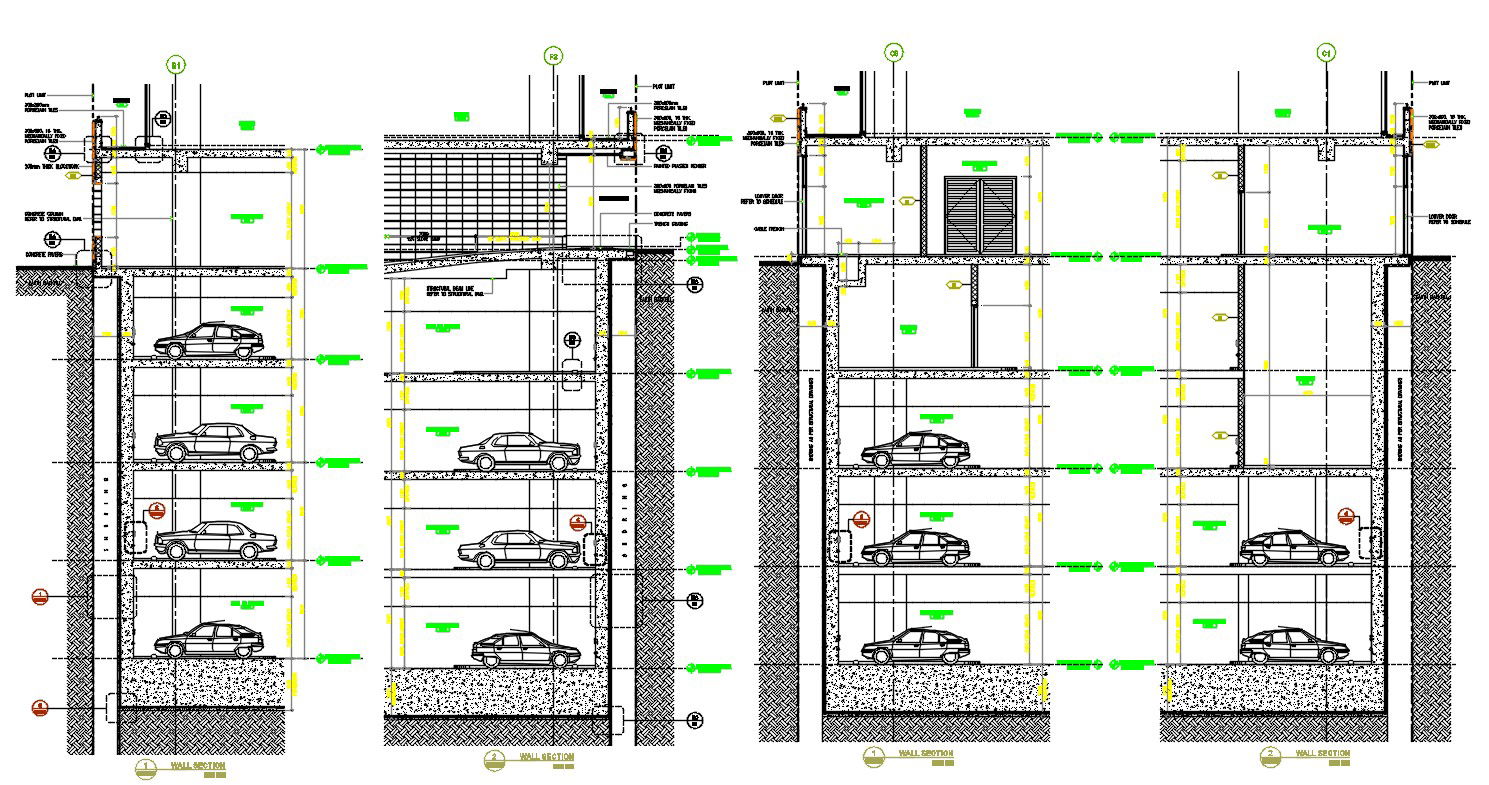 Basement Car Parking Floor Section CAD Drawing