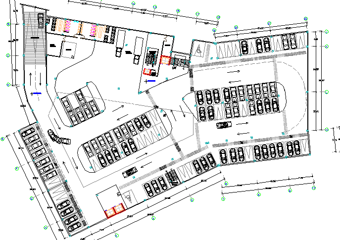 Basement floor car parking lot of business center dwg file