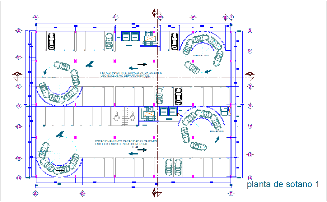 Basement floor one for high rise building with architectural view dwg file