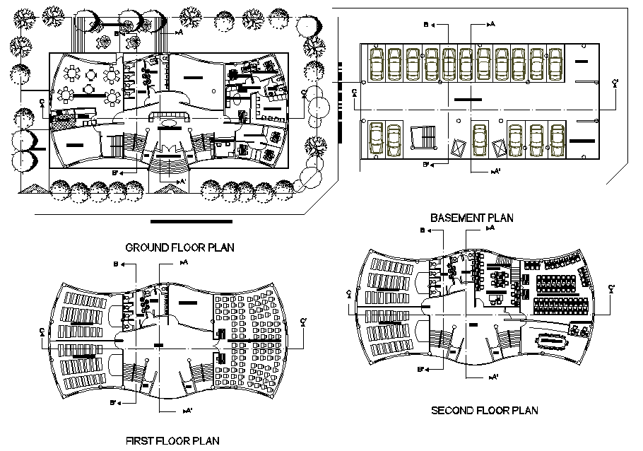 Basement floor plan and second floor plan detail dwg file