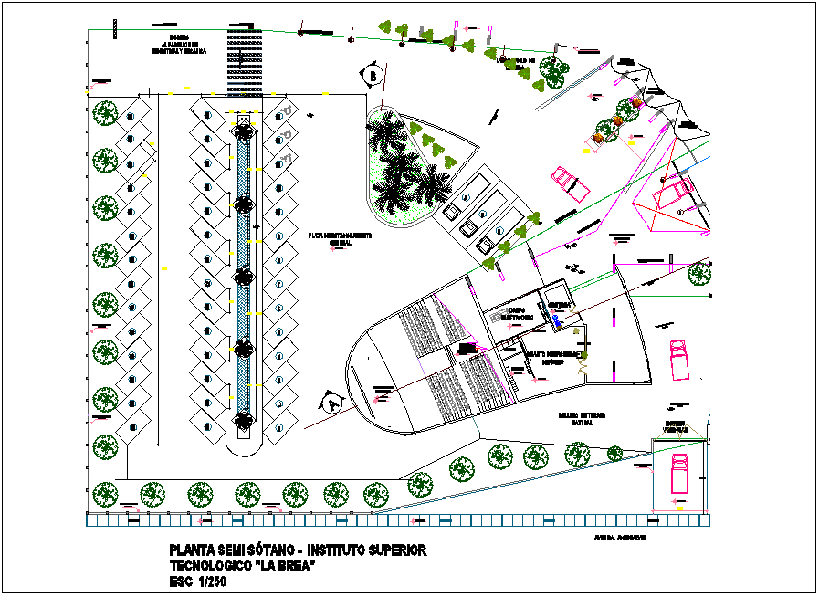 Basement floor plan of technical education center dwg file