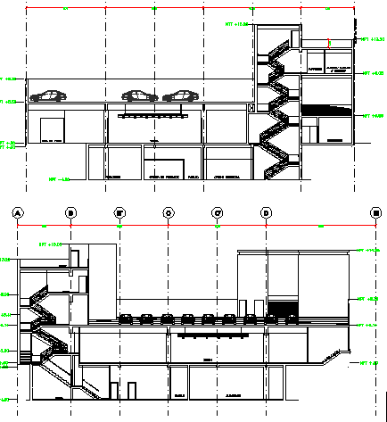 Basement floor with car parking sectional view details dwg file