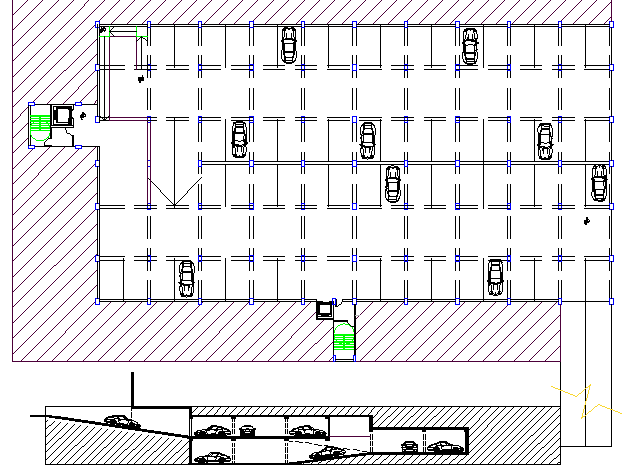 Basement parking lot design of multi-family residential flats dwg file