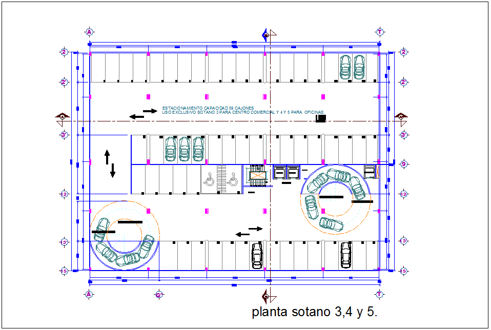 Basement plan 3,4 and 5 for office area with architectural view dwg file