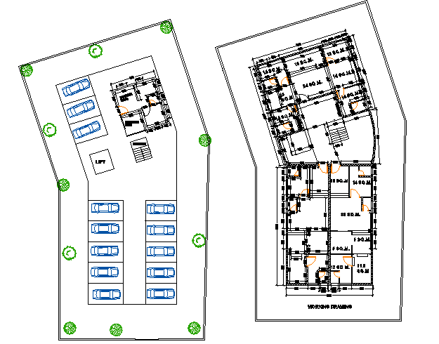 Basement plan and ground floor plan detail dwg file