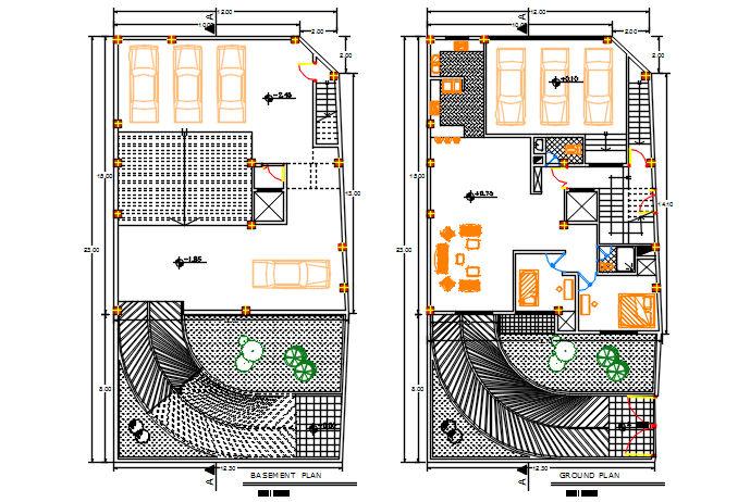 Basement plan and groung floor plan detail dwg file