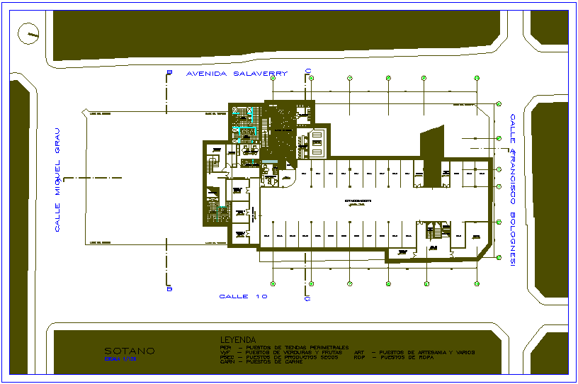 Basement plan of market chivy dwg file