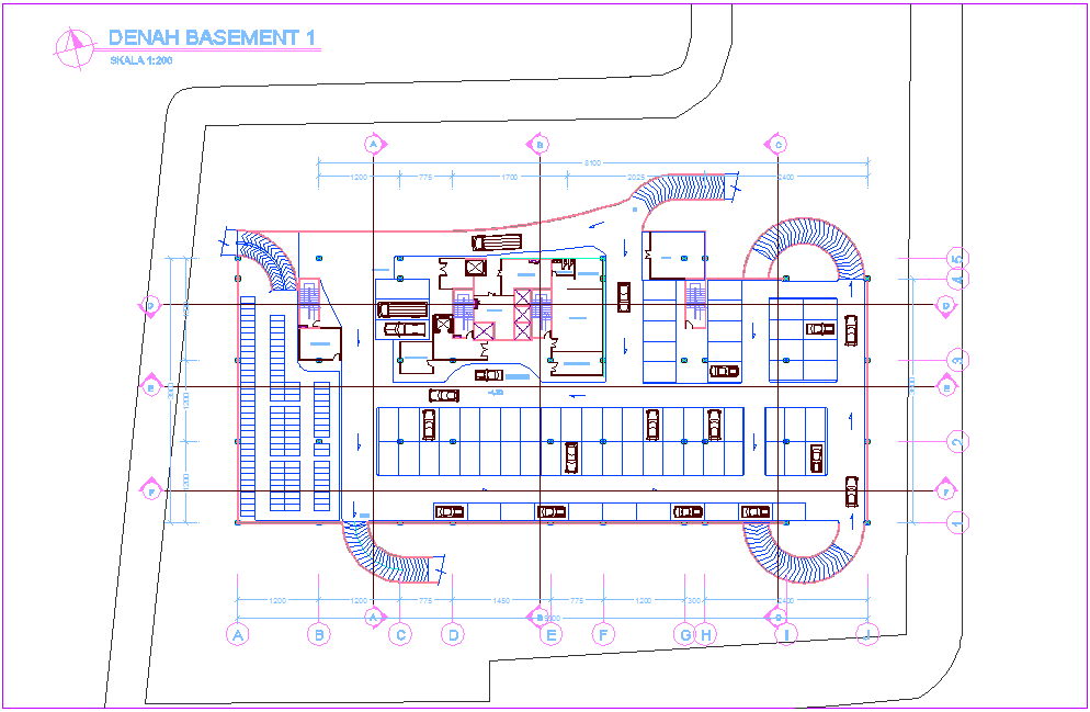 Basement plan of office with architectural view dwg file