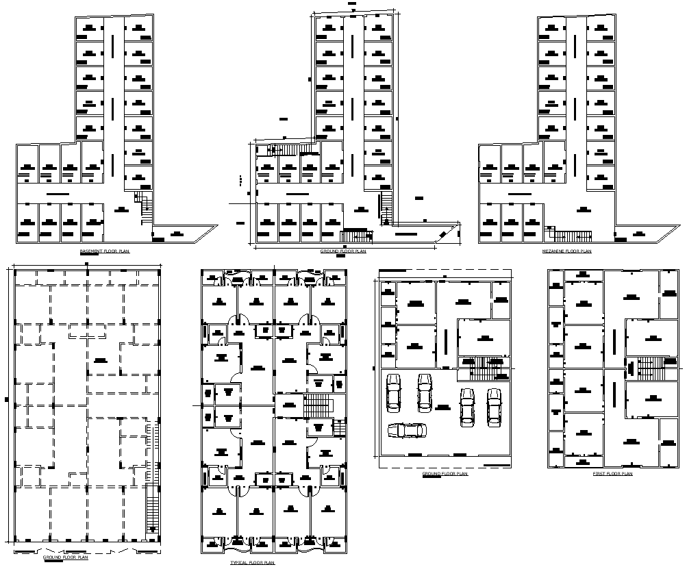 Basement, Mezzanine, and Ground Floor Shop Layout Design with House Plan Details AutoCAD DWG File