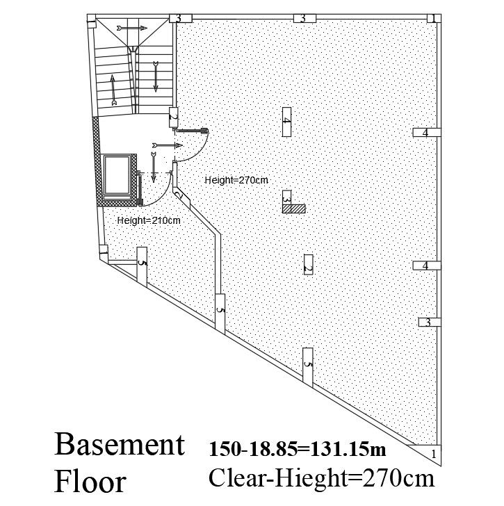 Basement floor of 14x18m villa plan is given in this Autocad drawing file. Download now.