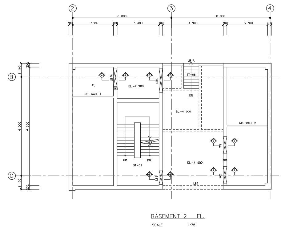 Basement floorplan and staircase details are given in this AutoCAD DWG Drawing File.Download the AutoCAD DWG file.