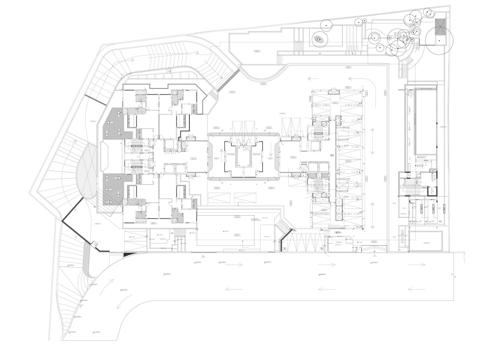 Basement parking design detailed staircase and slop DWG AutoCAD drawing