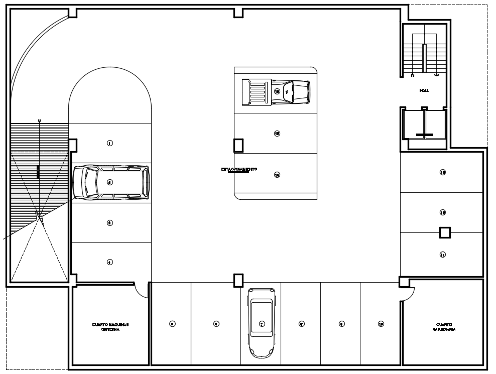 Basement parking layout cad drawing is given in this cad file. Download this cad file now.
