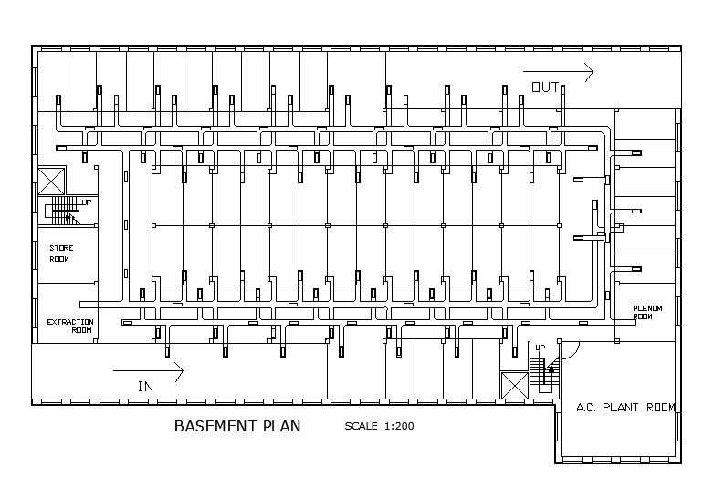 Basement plan defined in this AutoCAD drawing file. Download this AutoCAD file.