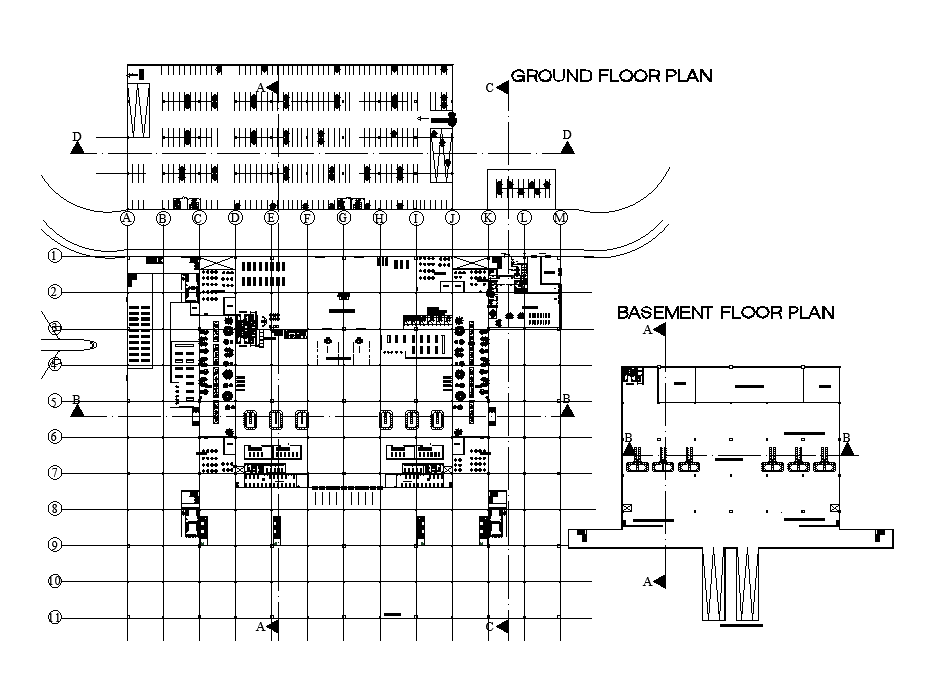 Basement plan of the Airport terminal area is provided in this AutoCAD drawing file. Download this 2d AutoCAD drawing file.